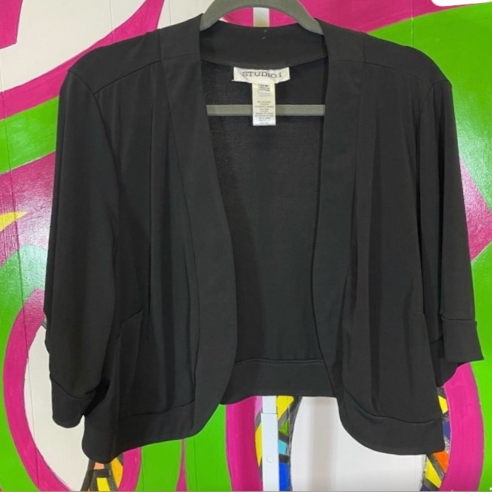 Studio I, Black Shrug Dressy Jacket. Size 16W. In excellent condition!